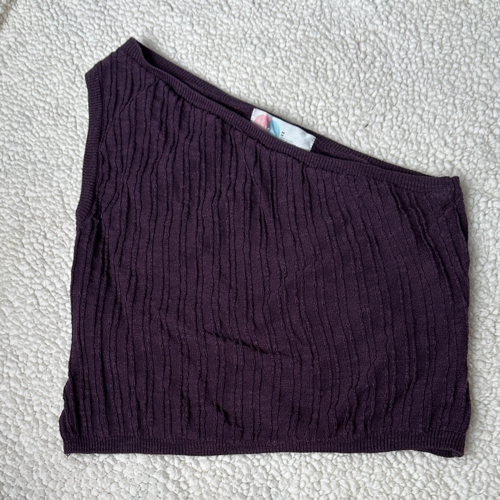 Free People Mary Ribbed Knit One Shoulder Cropped Sweater Tank Top Plum Size M